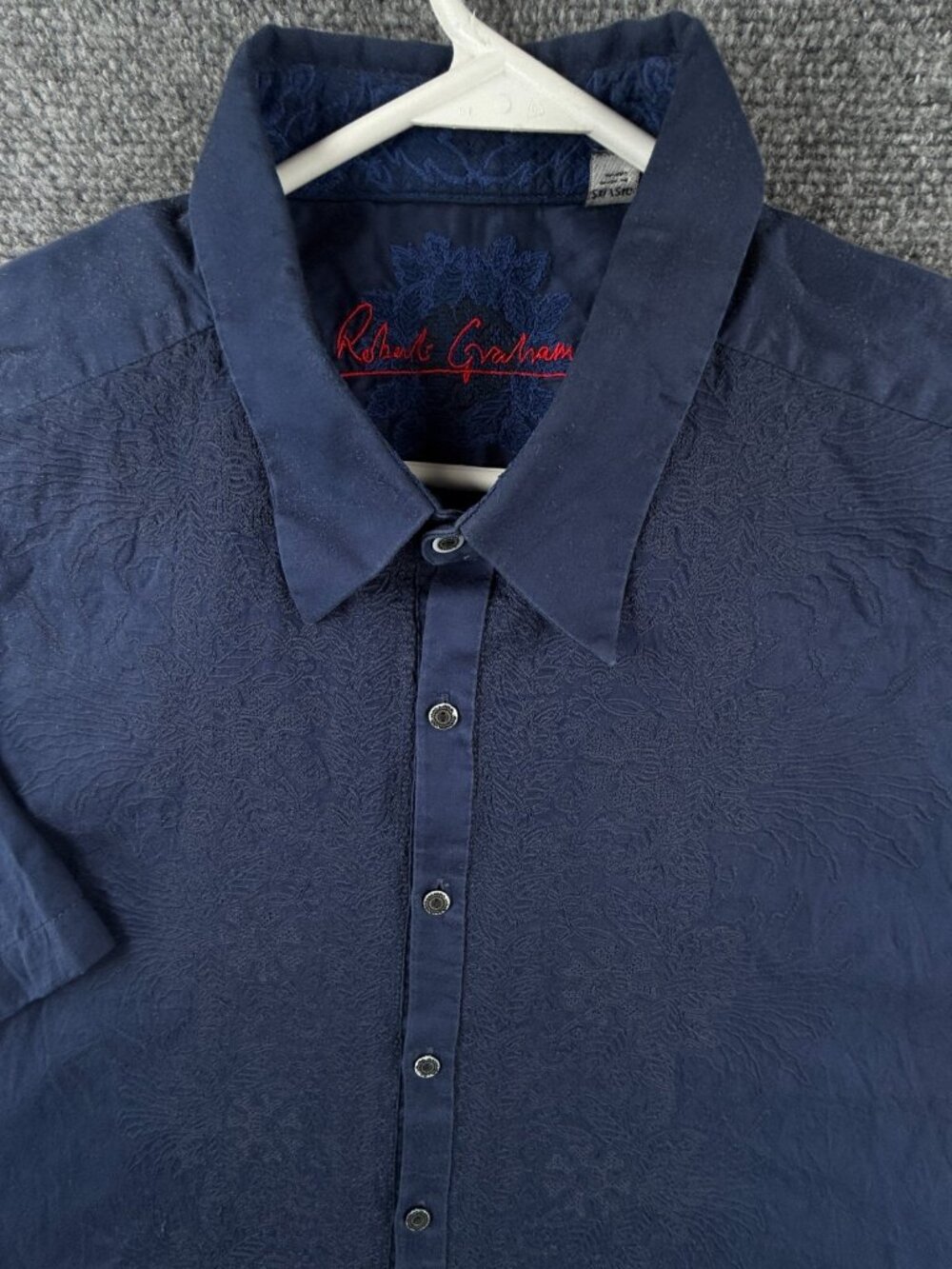 Robert Graham Button Up Designer Short Sleeve Dark Blue 2XL Textured Flora ***
